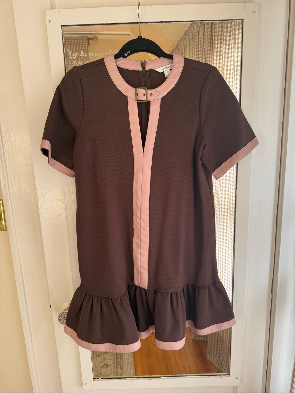 Maeve Brown Mini Dress with Pink Trim